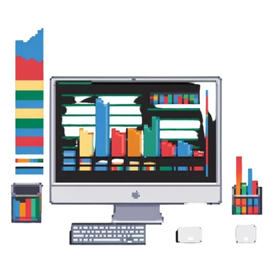 iMac computer with colorful bar charts on the screen sticker