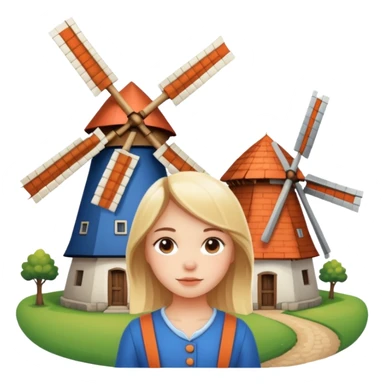 Dutch windmill with cute girl sticker