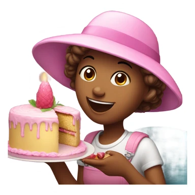 girl eating cake with pink feather hat sticker