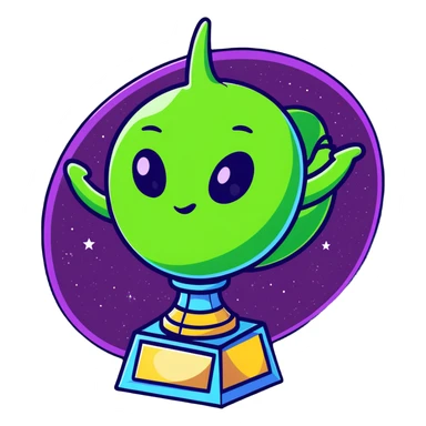 An alien trophy award with swirling cosmic colors, deep space nebula hues, and star patterns sticker
