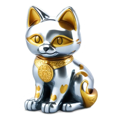 fully chrome fox statue in the form of maneki neko sticker