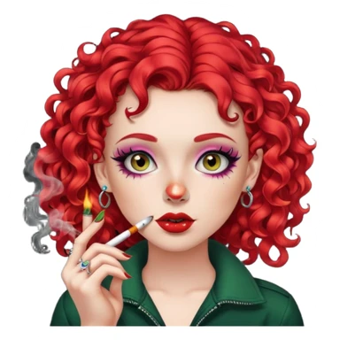 bright red curly hair alt girl with makeup and piercings smoking a joint sticker