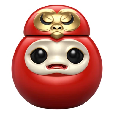 daruma doll, Round body, smooth glossy surface, bold facial features, red primary color with gold details. sticker