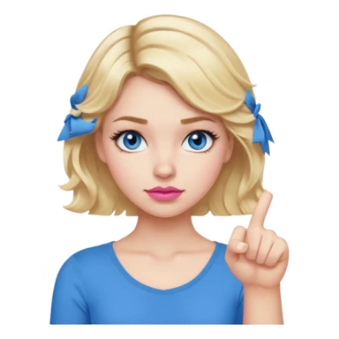 Girl Blonde short wavy hair,  blue eyes, cute blue top, long lashes, pink lips, thumbs down 👎  sticker