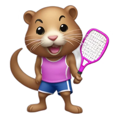 pink muskrat playing pickleball sticker