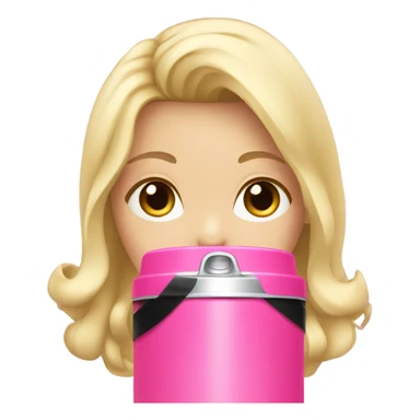 Blonde girl with black ribbon drinking from Pink thermos sticker