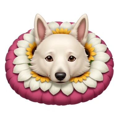 White Belgian shepherd dog with Brown eyes sleeping On a flowerpillow sticker