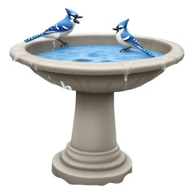 birdbath with blue jays splashing in water  sticker