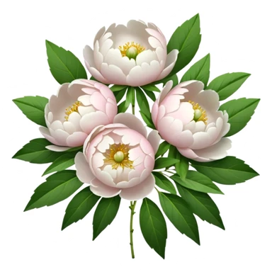 White bouquet of peonies and green leaves  sticker