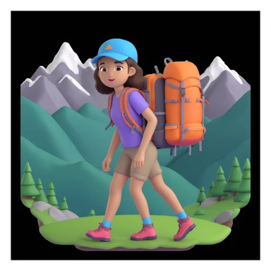 girl back packing mountains in background, close up pose sticker
