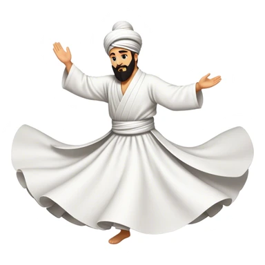 Cinematic Realistic Whirling Dervish Dance Emoji, depicted as a mesmerizing traditional Sufi dance scene with flowing robes and dynamic movement, rendered with vibrant textures and swirling mystical lighting that captures its spiritual energy. sticker