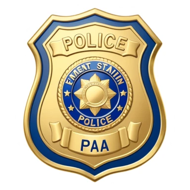 A police badge with PA written inside sticker