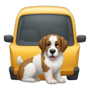 Medium sized car with a medium sized Saint Bernard dog in the window sticker