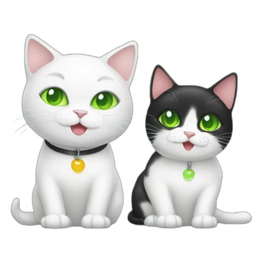white cat with light green eyes is washing by tongue another black cat sticker