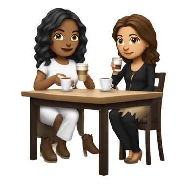 puerto rican woman light skin with shoulder-length, wavy, brown hair drinking latte with Italian Roman woman with black, straight hair drinking espresso at table sticker