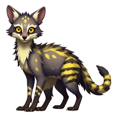 Feral Rare Fantasy dark colorful Vernid-Sergal-Genet-Trico-species by LiLaiRa, random markings, tufted tail, tufted ears, full body sticker