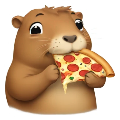 Happy capybara eating pizza sticker