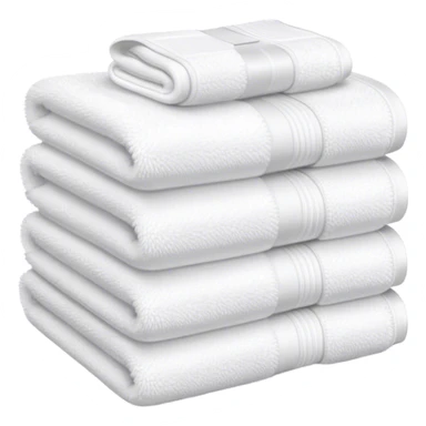 Stack of two plush white towels folded and one folded plush white hand towel on top  sticker