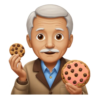 old man handing a chocolate chip cookie sticker