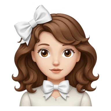 White girl with brown wavy hair and white bow on her head sticker