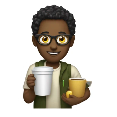 Ethiopian tech nerd coding and holding cup sticker