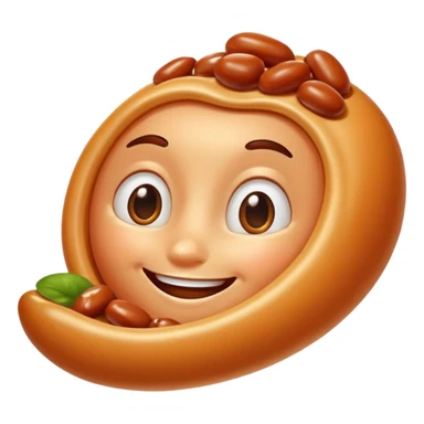 Create a baked bean that is flying with a face on it sticker