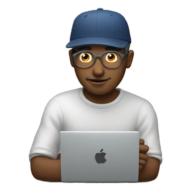 A man with a cap studies on an Apple computer sticker
