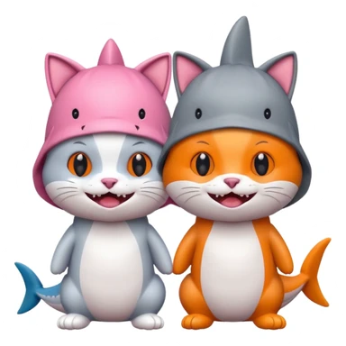 2 happy cats wearing shark hats sticker