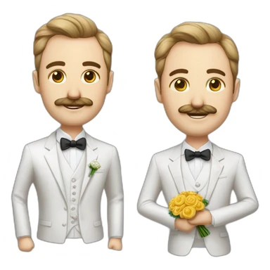 Homme en tenue de mariage avec les cheveux boucle avec un gros volume en costume blanc avec une moustache légère sticker