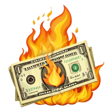 dollar bills burning, money being wasted sticker
