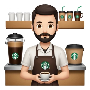 A Starbucks Barista with Black Coffee Master Apron. White Boy has trimmed Beard Black sticker