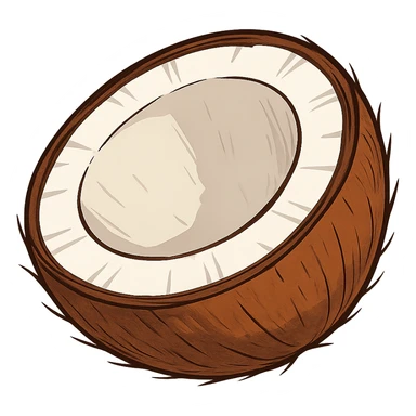 coconut cut in half, clear view of the interior, clean and colorful illustration style sticker
