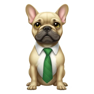 Green French bulldog with a tie sticker