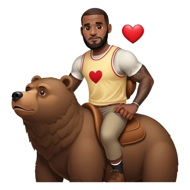 LeBron James riding a bear with heart eyes sticker