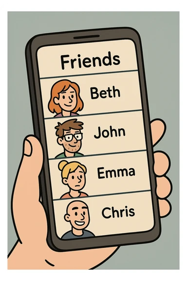 Front screen of the phone with friends' contacts sticker