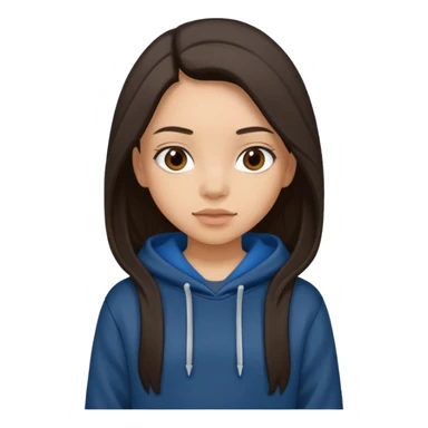 Can you make a girl with dark brown eyes with dark brown hair straight long hair with fully body with a black hoodie and blue baggy jeans sticker