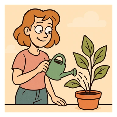 woman watering a plant sticker