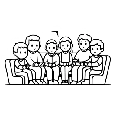 group of five white people sitting in training session sticker