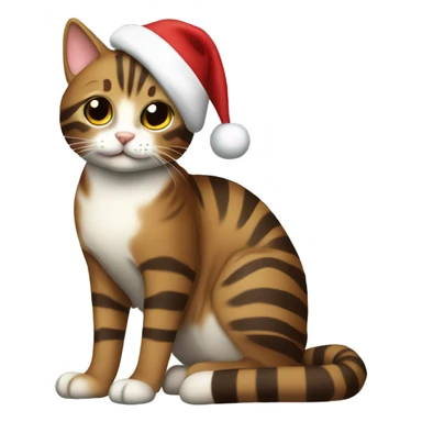 Brown striped cat sitting Christmas tree  sticker
