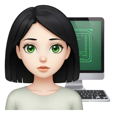 girl with balck hair and brownis-greenis eyes programming sticker