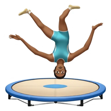 An athletic person soaring high above a trampoline, executing an acrobatic flip with perfect form. The scene captures motion and energy, with a dynamic pose, stretched limbs, and a focused expression. The background suggests a professional trampoline arena with safety padding. sticker