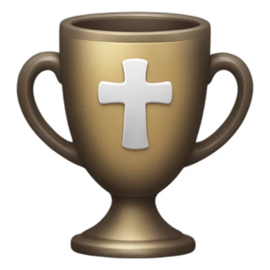 empty Christian cup for the winner with a cross sticker