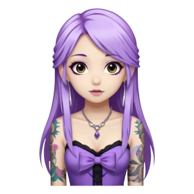 hime gyaru girl, long straight white and purple hair, tattoos, dark makeup,  sticker