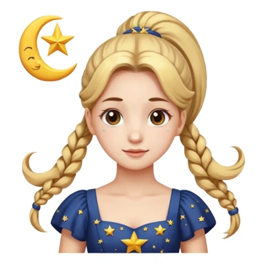 ponytailed girl, sun, moon, star sticker