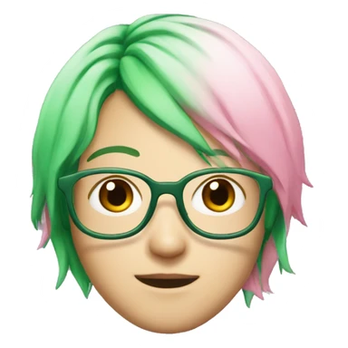 pink hair, Japanese, green glasses, white, PINK HAIR  sticker