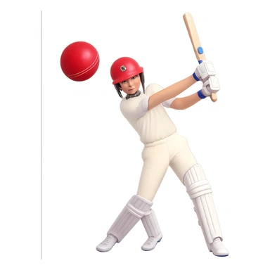 Add a cricket ball in front of the batsman in 3D emoji style with no background, matching the existing 3D emoji style of the image. sticker