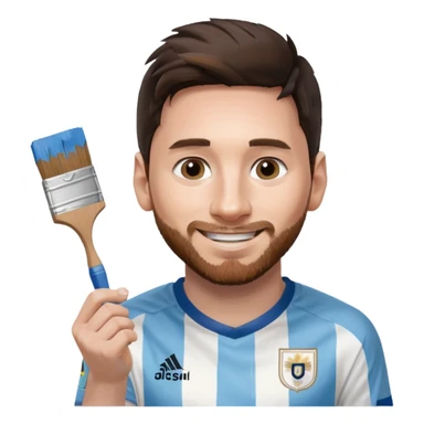 create an emoji of Lionel Messi smiling in an Argentina shirt holding a paintbrush sticker