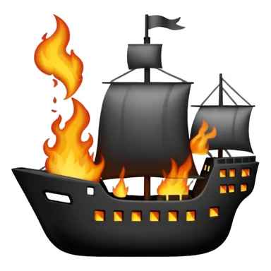 un barco en llamas blanco y negro  sticker