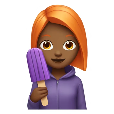A girl with orange hair holding a purple popsicle  sticker