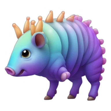 Iridescent cyan purple gradient pig armadillo cow centipede insect with star markings sticker